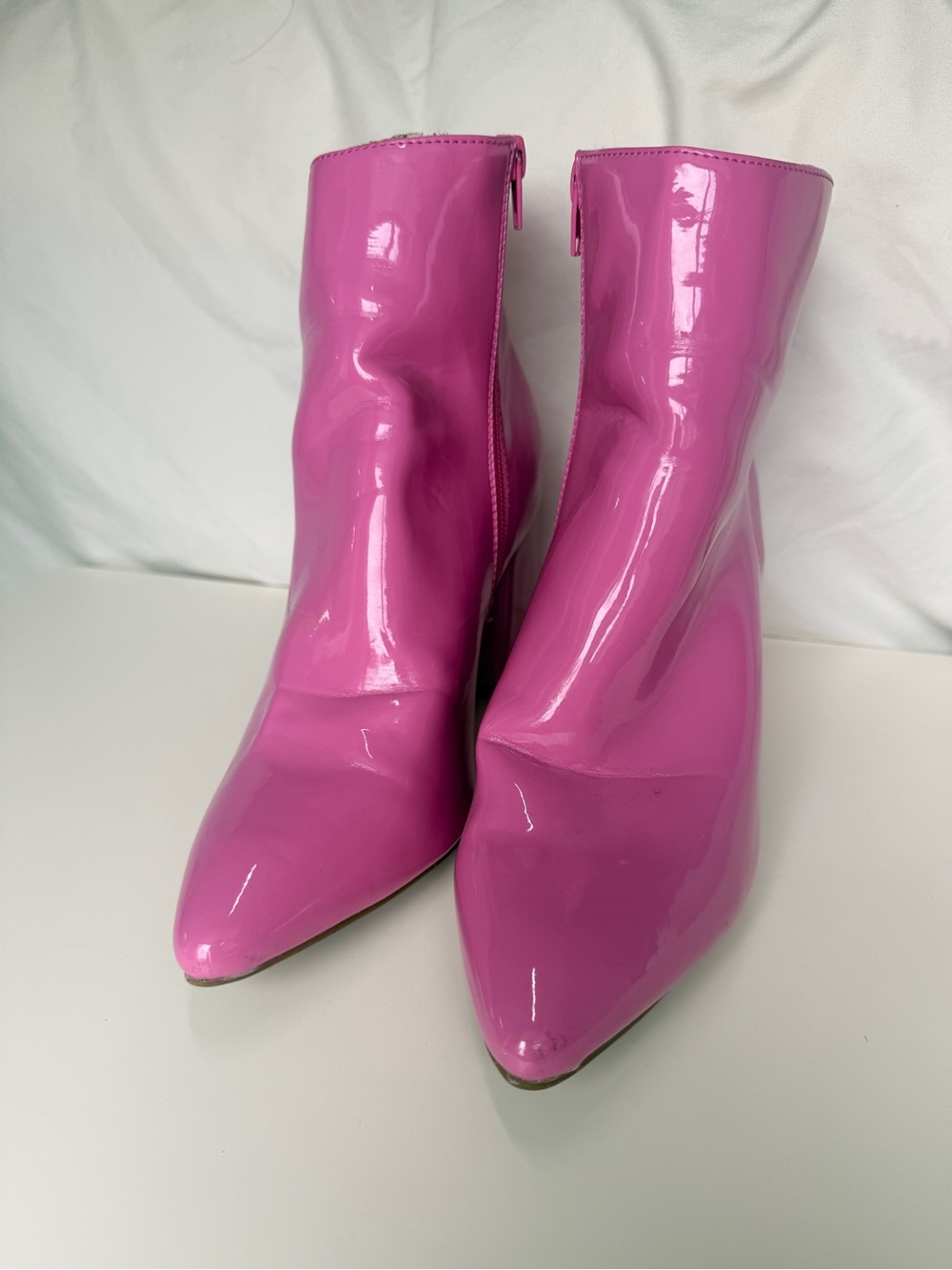 BAMBOO Pink Patent Pointed Toe Ankle Booties